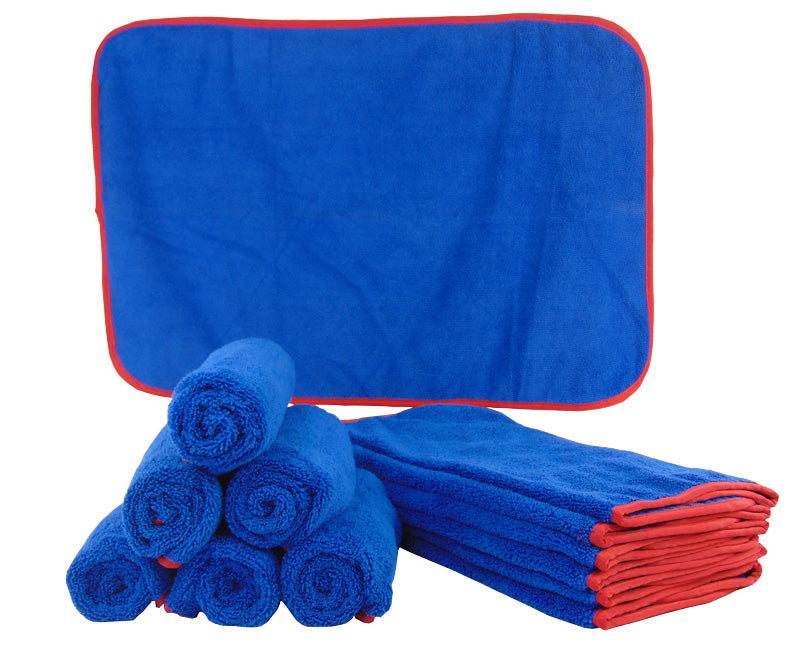 Deluxe Microfiber Towels Blue W-Red Overlay