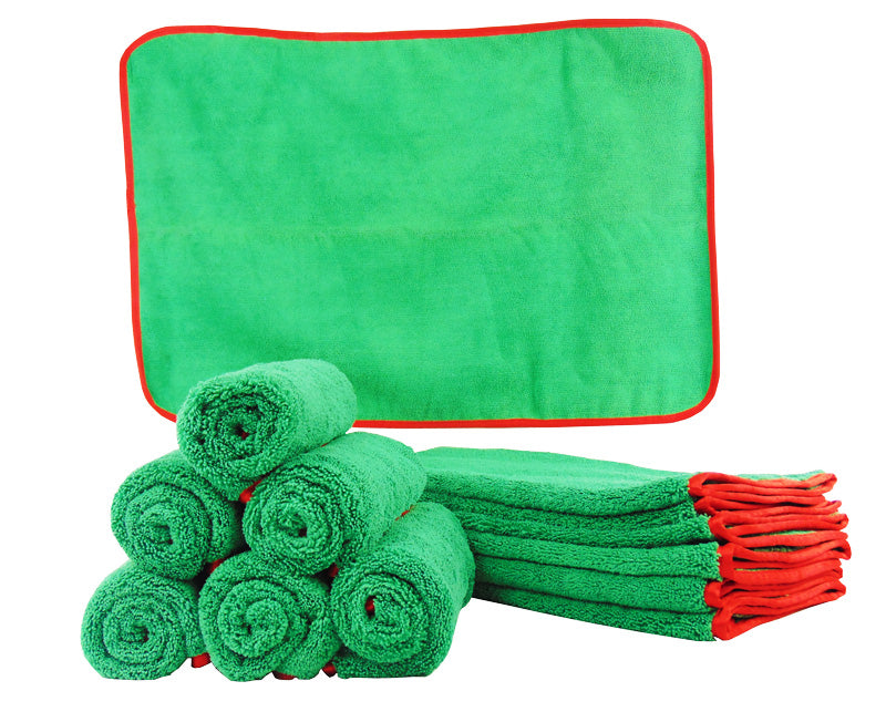 Deluxe Microfiber Towels Green W-Red Overlay